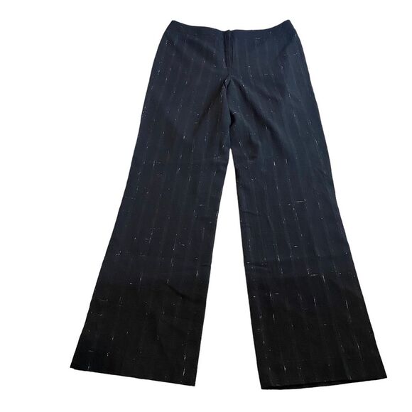 Lafayette 148 Wide Leg Virgin Wool Pant Size 10 Black With White Twill Lines HR - Picture 1 of 9